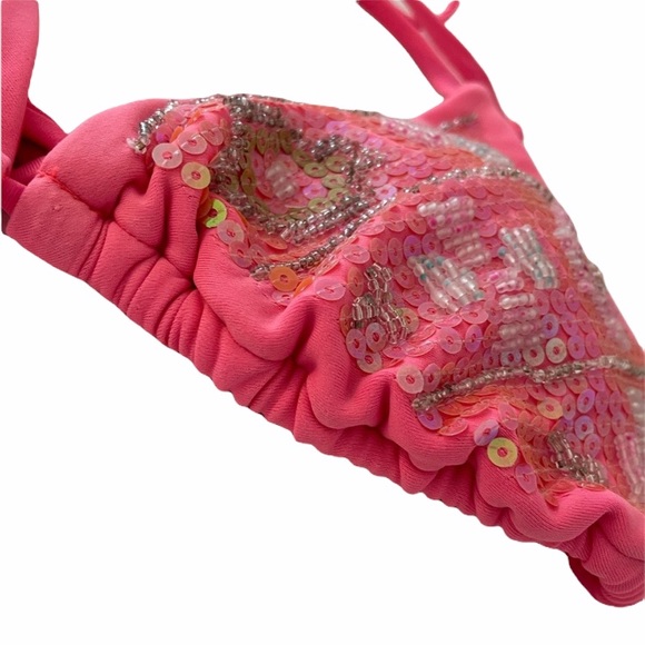 Pink Sequin Triangle Bikini Swim Top - Picture 5 of 15